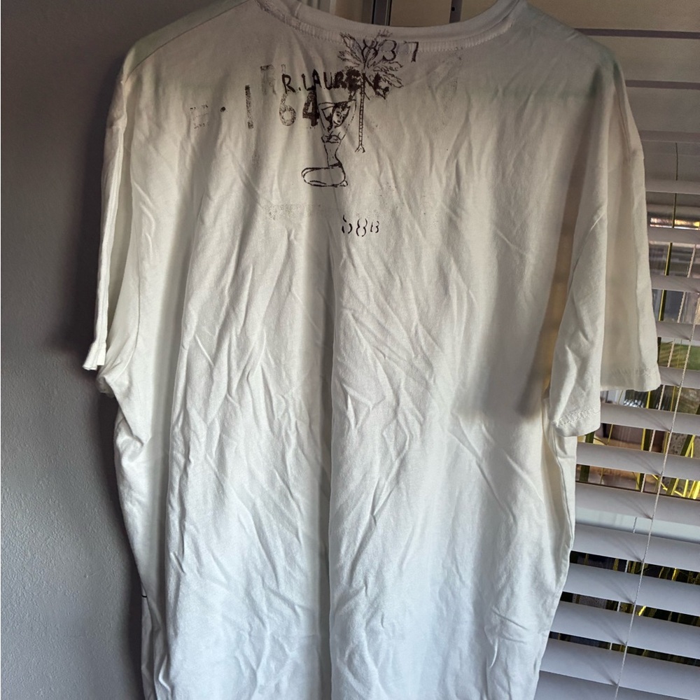 White Graphic Men’s T-Shirt with Palm Design Vintage Ralph Lauren - Picture 7 of 8